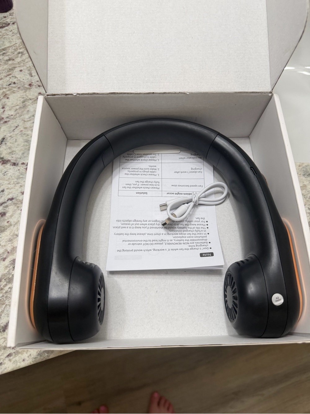 Black Neckband Fans with Orange Accents - Portable Cooling Headphones